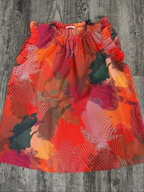 Ces Femme Red Orange Multicolor Ruffle Sleeve Blouse